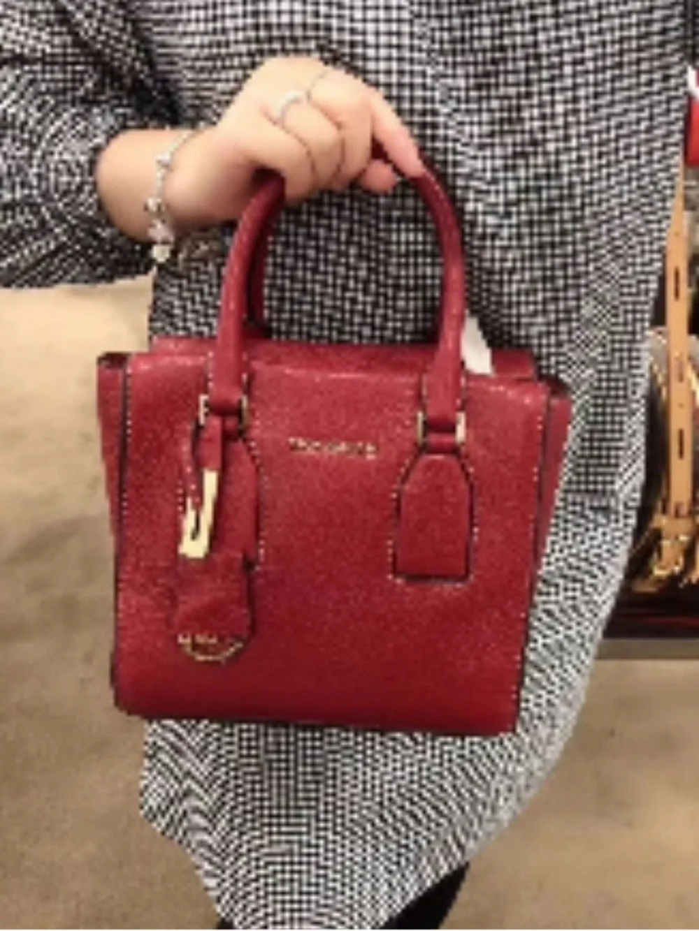 Michael Kors Selby cherry red pebble Leather Satchel with Gold Hardware EUC